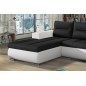 - Canapé d'angle convertible en tissu luxe noir et simili cuir blanc, 5 places, angle gauche (vu de face) - OTELLO