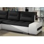 - Canapé d'angle convertible en tissu luxe noir et simili cuir blanc, 5 places, angle gauche (vu de face) - OTELLO
