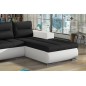 - Canapé d'angle convertible en tissu luxe noir et simili cuir blanc, 5 places, angle droit (vu de face) - OTELLO