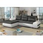 Canapé d'angle convertible en tissu luxe gris foncé et simili cuir blanc, 5 places, angle gauche (vu de face) - OTELLO