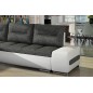 Canapé d'angle convertible en tissu luxe gris foncé et simili cuir blanc, 5 places, angle gauche (vu de face) - OTELLO