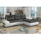 Canapé d'angle convertible en tissu luxe gris foncé et simili cuir blanc, 5 places, angle droit (vu de face) - OTELLO