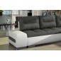 Canapé d'angle convertible en tissu luxe gris foncé et simili cuir blanc, 5 places, angle droit (vu de face) - OTELLO