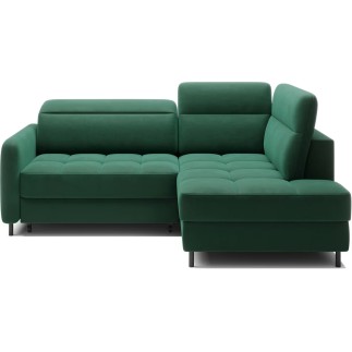 Canapé d'angle convertible en velours vert luxe 3 places BARTOLI