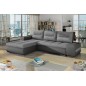 Canapé d'angle convertible en tissu luxe gris et simili cuir gris, 5 places, angle gauche (vu de face) - OTELLO