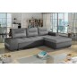 Canapé d'angle convertible en tissu luxe gris et simili cuir gris, 5 places, angle droit (vu de face) - OTELLO