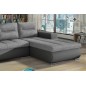 Canapé d'angle convertible en tissu luxe gris et simili cuir gris, 5 places, angle droit (vu de face) - OTELLO