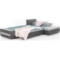Canapé d'angle convertible en tissu luxe gris et simili cuir gris, 5 places, angle droit (vu de face) - OTELLO