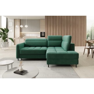 Canapé d'angle convertible en velours vert luxe 3 places BARTOLI, angle droit (vu de face)