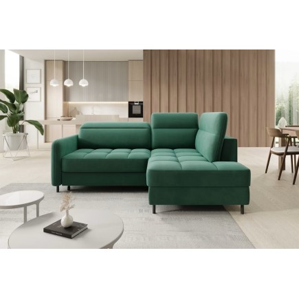 Canapé d'angle convertible en velours vert luxe 3 places BARTOLI, angle droit (vu de face)
