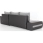 Canapé d'angle convertible en tissu luxe gris et simili cuir gris, 5 places, angle droit (vu de face) - OTELLO