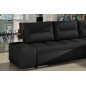 Canapé d'angle convertible en tissu luxe noir et simili cuir noir, 5 places, angle droit (vu de face) - OTELLO