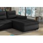 Canapé d'angle convertible en tissu luxe noir et simili cuir noir, 5 places, angle droit (vu de face) - OTELLO
