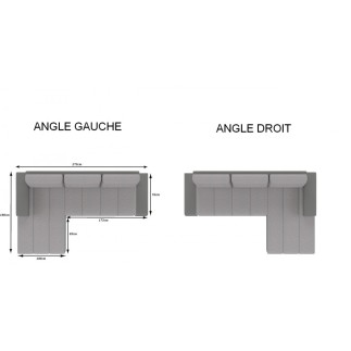 Canapé d'angle convertible en tissu luxe noir et simili cuir noir, 5 places, angle droit (vu de face) - OTELLO
