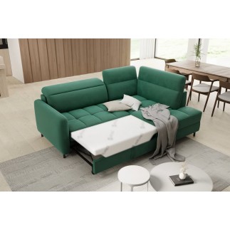 Canapé d'angle convertible en velours vert luxe 3 places BARTOLI