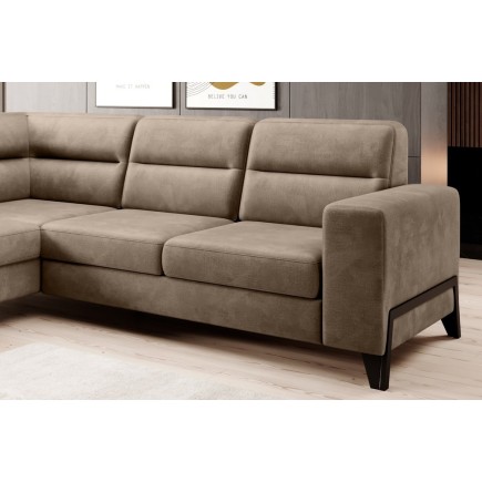 Canapé d'angle convertible - CASTA VELOURS - en tissu Luxe, beige, 5/6 places, angle gauche (vu de face)