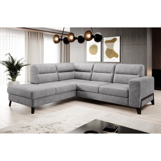 - Canapé d'angle convertible - CASTA VELOURS - en tissu Luxe, gris, 5/6 places, angle gauche (vu de face)