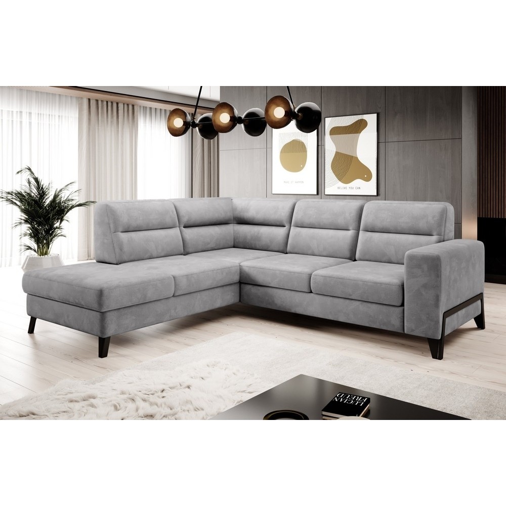 - Canapé d'angle convertible - CASTA VELOURS - en tissu Luxe, gris, 5/6 places, angle gauche (vu de face)