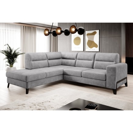 - Canapé d'angle convertible - CASTA VELOURS - en tissu Luxe, gris, 5/6 places, angle gauche (vu de face)