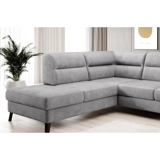 - Canapé d'angle convertible - CASTA VELOURS - en tissu Luxe, gris, 5/6 places, angle gauche (vu de face)