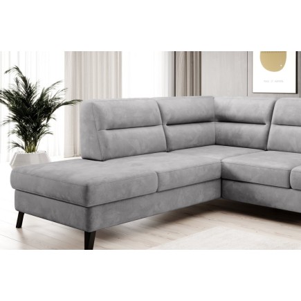 - Canapé d'angle convertible - CASTA VELOURS - en tissu Luxe, gris, 5/6 places, angle gauche (vu de face)