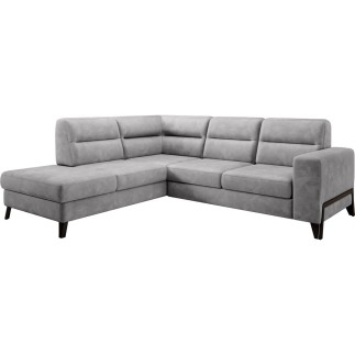 - Canapé d'angle convertible - CASTA VELOURS - en tissu Luxe, gris, 5/6 places, angle gauche (vu de face)