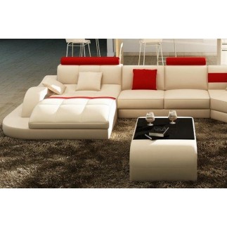Canapé d'angle en cuir italien 8 places NORDIK, blanc et rouge