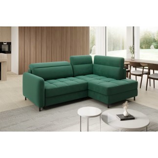 Canapé d'angle convertible en velours vert luxe 3 places BARTOLI