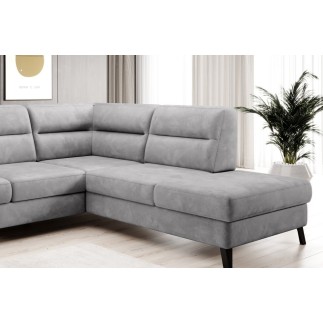 Canapé d'angle convertible - CASTA VELOURS - en tissu Luxe, gris, 5/6 places, angle droit (vu de face)