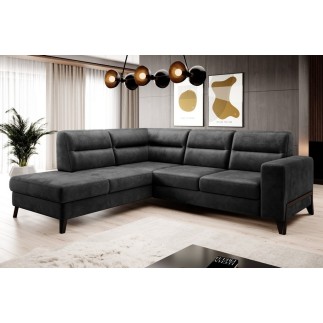 Canapé d'angle convertible - CASTA VELOURS - en tissu Luxe, anthracite, 5/6 places, angle gauche (vu de face)
