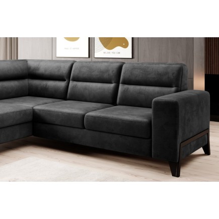 Canapé d'angle convertible - CASTA VELOURS - en tissu Luxe, anthracite, 5/6 places, angle gauche (vu de face)