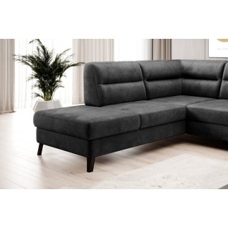 Canapé d'angle convertible - CASTA VELOURS - en tissu Luxe, anthracite, 5/6 places, angle gauche (vu de face)
