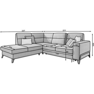 Canapé d'angle convertible - CASTA VELOURS - en tissu Luxe, anthracite, 5/6 places, angle gauche (vu de face)