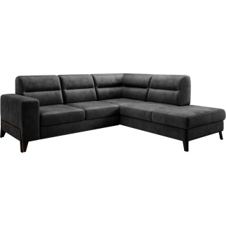 Canapé d'angle convertible - CASTA VELOURS - en tissu Luxe, anthracite, 5/6 places, angle droit (vu de face)