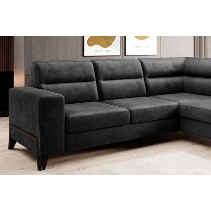 Canapé d'angle convertible - CASTA VELOURS - en tissu Luxe, anthracite, 5/6 places, angle droit (vu de face)