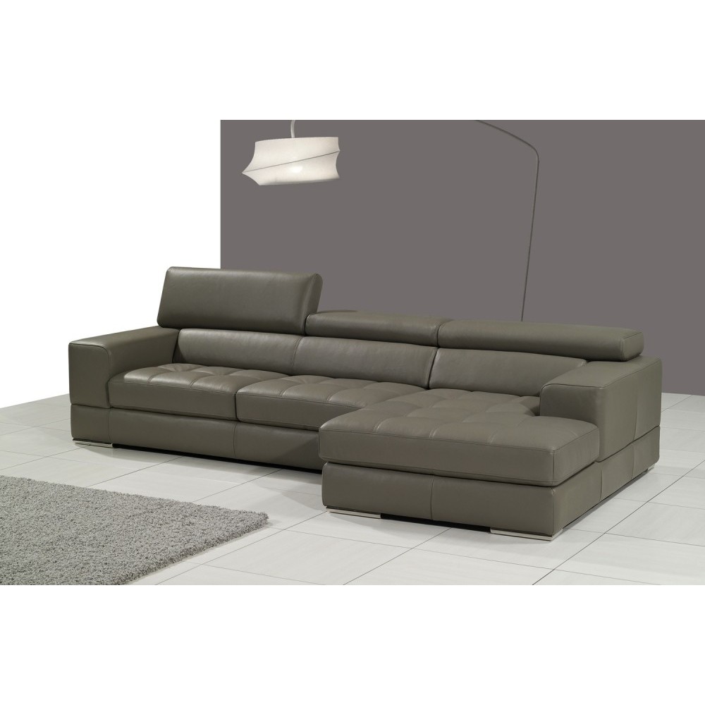 Canapé d'angle en cuir italien 5 places PERLE, gris foncé, angle droit