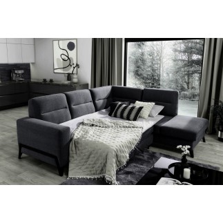 Canapé d'angle convertible - CASTA VELOURS - en tissu Luxe, anthracite, 5/6 places, angle droit (vu de face)