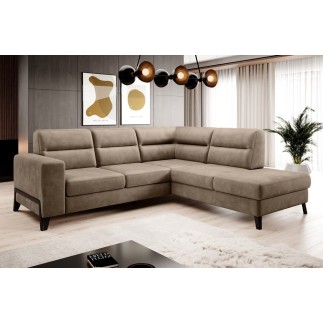 Canapé d'angle convertible - CASTA VELOURS - en tissu Luxe, beige, 5/6 places, angle droit (vu de face)
