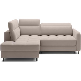 Canapé d'angle convertible en velours beige luxe 3 places BARTOLI
