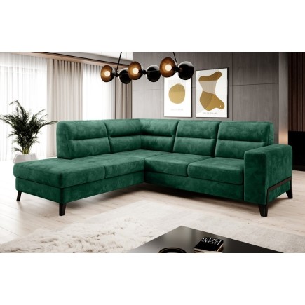 Canapé d'angle convertible - CASTA VELOURS - en tissu Luxe, VERT, 5/6 places, angle gauche (vu de face)