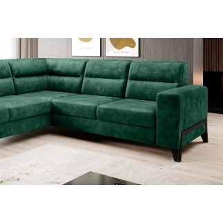 Canapé d'angle convertible - CASTA VELOURS - en tissu Luxe, VERT, 5/6 places, angle gauche (vu de face)