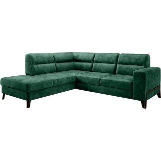 Canapé d'angle convertible - CASTA VELOURS - en tissu Luxe, VERT, 5/6 places, angle gauche (vu de face)