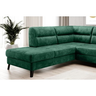 Canapé d'angle convertible - CASTA VELOURS - en tissu Luxe, VERT, 5/6 places, angle gauche (vu de face)