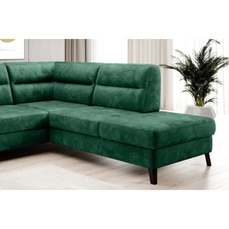 Canapé d'angle convertible - CASTA VELOURS - en tissu Luxe, vert, 5/6 places, angle droit (vu de face)