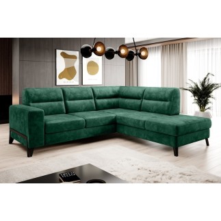 Canapé d'angle convertible - CASTA VELOURS - en tissu Luxe, vert, 5/6 places, angle droit (vu de face)