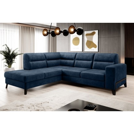 Canapé d'angle convertible - CASTA VELOURS - en tissu Luxe, BLEU, 5/6 places, angle gauche (vu de face)