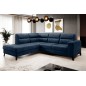 Canapé d'angle convertible - CASTA VELOURS - en tissu Luxe, BLEU, 5/6 places, angle gauche (vu de face)