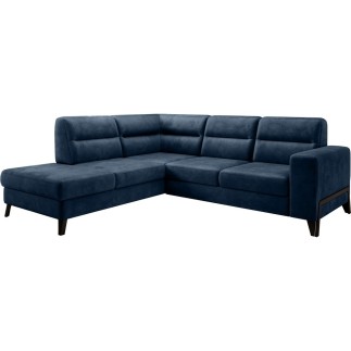 Canapé d'angle convertible - CASTA VELOURS - en tissu Luxe, BLEU, 5/6 places, angle gauche (vu de face)