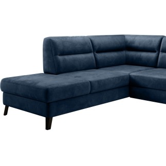 Canapé d'angle convertible - CASTA VELOURS - en tissu Luxe, BLEU, 5/6 places, angle gauche (vu de face)