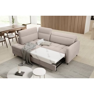 Canapé d'angle convertible en velours beige luxe 3 places BARTOLI